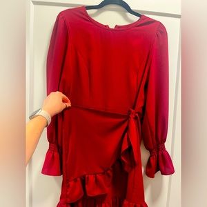 Burgundy faux wrap short dress